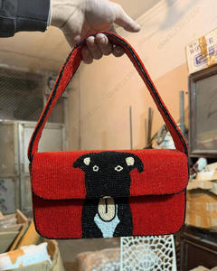 Handmade Dog Beaded Shoulder <b>Bag</b> <b>Black</b> Dog Portrait Red Handbag Women Pet Inspired Purse Wholesale OEM Private Label - Product Image 2