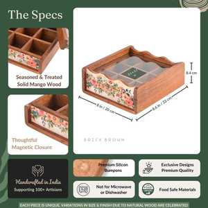 Boîte à masala artisanale Pastel Flora Nava avec cuillère en bois |   Boîte à épices à 9 compartiments avec couvercle en acrylique | Masala Dani - Product Image 6