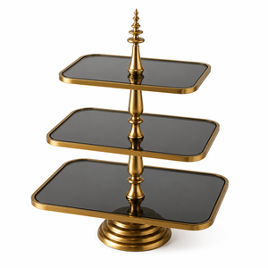 Precio al por mayor: Soporte de exhibición de postres de lujo de tres niveles redondo, torre de presentación dorada con espejo para eventos, último modelo de dos niveles. - Product Image 6