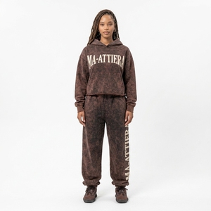 Conjunto Deportivo Informal de Dos Piezas para Mujer, Sudadera con Capucha Extra Grande Color Marrón Lavado y Pantalones Deportivos - Product Image 1