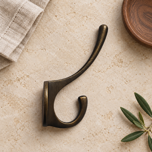 SHUBHAM Antique Brass <b>Double</b> Wall Hook Vintage Solid Brass Coat Robe Hook Decorative Wall Mounted Hook for Bathroom Bedroom - Product Image 3
