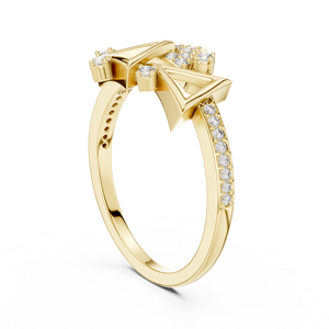 Anillo de Oro Amarillo con Diseño Geométrico de Estrella y Triángulo, con Diamantes Pavé, Joyería Fina Moderna - Product Image 2