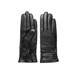 Red Leather Wrist Length Gloves Thermal Winter Plain Style Daily Use wool or silk lined - Product Image 5