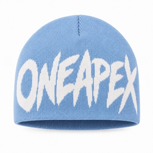 Custom Light Blue Knit Beanie Hat White Custom Logo Ribbed <b>Winter</b> <b>Cap</b> Unisex Streetwear Fashion Headwear Wholesale Manufacturer - Product Image 1