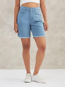 Shorts en jean pour femme, écologiques, délavés, coupe droite, décontractés, été, coton, jambe large, taille mi-haute, avec ceinture, style vintage, Abdul Royal - Product Image 1