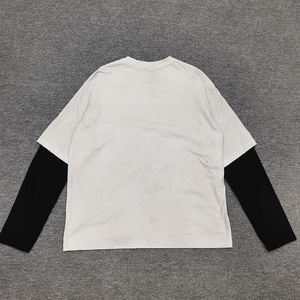 T-shirt Homme Personnalisé Style Streetwear Double Couche Manches Effet Gaufré Vintage Peint à la Main Broderie Effet Vieilli Patch - Product Image 2