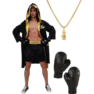 Disfraz de Boxeo para Hombre Adulto, Traje de Campeón Mundial de Peso Pesado con Bata, Pantalones Cortos, Guantes y Collar, Conjunto Completo - Product Image 1