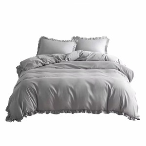 Ensemble de couette classique gris en coton 400TC avec volants, 3 pièces, literie pour la maison, design uni, ensembles de couettes - Product Image 5