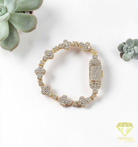 Bracelet fleur en diamant Moissanite VVS de luxe de haute qualité pour femmes, en argent sterling 925 plaqué or, bijoux floraux - Product Image 4