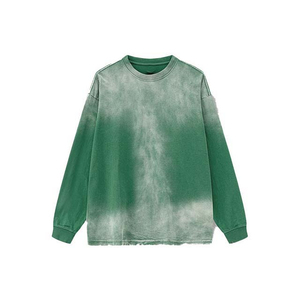 Sweat-shirt unisexe surdimensionné en coton vert tie-dye, col rond, manches longues, tricoté, pour l'automne - Product Image 1