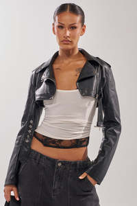 Chaqueta de Moto Ligera y Cortavientos de Piel Sintética para Mujer, con Cierre de Cremallera, Cuello Alto, Estilo Motero, para Invierno - Product Image 2