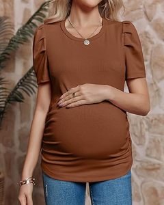 Camisetas de Maternidad al por Mayor de Alta Calidad para Mujer, Camisetas de Verano de Algodón con Cuello Redondo y Manga Corta, Diseño Moderno, Camisetas para Embarazadas - Product Image 2