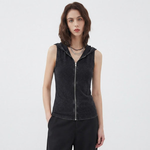 Camiseta sin mangas con cremallera para mujer, estilo vintage, 100% poliéster, de secado rápido, transpirable, para gimnasio, entrenamiento y uso urbano. - Product Image 1