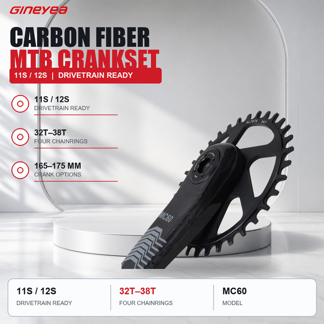 Gineyea Mountain Bike MC60 Carbon Fiber Crank 32-38T Ultra-Light Integrated for