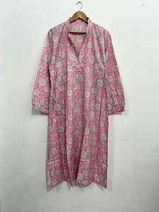 Vestido Kurti de Algodón con Estampado Floral Rosa Hecho a Mano, Ropa Informal Estilo Boho - Product Image 3