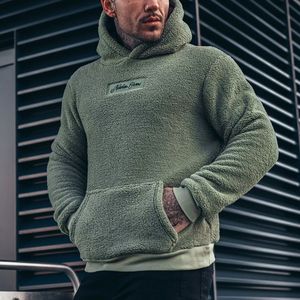 <b>Men's</b> Blue Fleece Hooded Sweatshirt Oversized Casual Winter <b>Pullover</b> With Pocket Regular Sleeve Knitted Solid Color - Product Image 6