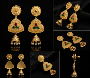 ARTS JEWELS Antique Gold Plated Oxidized Silver Ethnic Jhumka Dangle Earrings Bezel Setting Red Green Synthetic Stones Women - Product Image 5