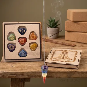 7 Chakra Heart Engraved Crystals Set Natural Crystal Home Decoration Chakra Healing <b>Kit</b> 100% Genuine <b>Stones</b> <b>Polished</b> DIY Holiday - Product Image 3