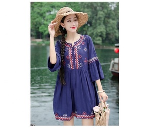 Robe de plage élégante en coton brodé orange de Style Boho pour femmes 100% tissé taille naturelle Style ukrainien écologique - Product Image 2