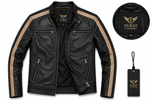 Blouson de motard en cuir noir OEM personnalisé avec logo, en cuir véritable marron, fermeture éclair, coupe-vent et respirant pour l'hiver - Product Image 1
