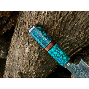 Cuchillo de Chef Personalizado Hecho a Mano Burraq con Hoja de Acero de Damasco de 8 Pulgadas, Mango de Madera y Funda de Cuero - Regalo para Chef - Product Image 5