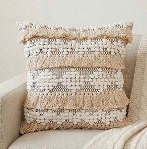 22 x 22 Inches Boho Diamond Cotton Cushion Cover Oversized Geometric <b>Decorative</b> <b>Pillow</b> with Fringe - Product Image 1