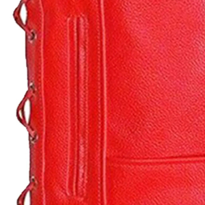 <b>Men's</b> <b>Red</b> PU Leather <b>Vest</b> Moto Biker Style V-Neck Button Closure Solid Color Autumn Outer Wear Regular Fit - Product Image 3