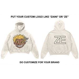 Sudadera con Capucha Oversize de Felpa de Algodón de 330 g/m², Color Blanco, con Logotipo de Dibujos Animados Impreso Digitalmente, Estilo Urbano Cómodo - Product Image 1