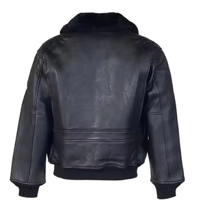 Chaqueta Bomber de Cuero Negra para Hombre 2026, Clásica con Cuello de Piel y Cremallera Frontal, Personalizada por ONEAPEX INTERNATIONAL - Product Image 2