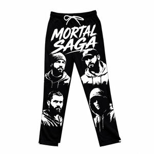 Pantalon de jogging droit en molleton de coton gris pour homme Mortal Saga, taille élastique avec cordon de serrage, imprimé, idéal pour l'été - Product Image 5