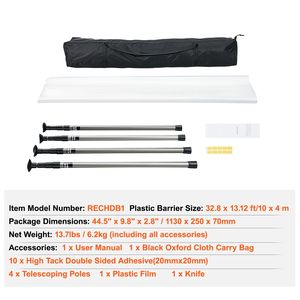 Pali per Barriera Antipolvere da 3 Metri con Borsa per il Trasporto, 4 Pali Telescopici, Pellicola in Plastica 10x4 Metri per Accessori di Decorazione d'Interni - Product Image 4