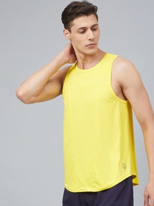 Camiseta sin Mangas Amarilla para Hombre, Cuello Redondo, Color Sólido, Estilo Deportivo, Transpirable, Tejido de Poliéster, Ropa Deportiva - Product Image 3