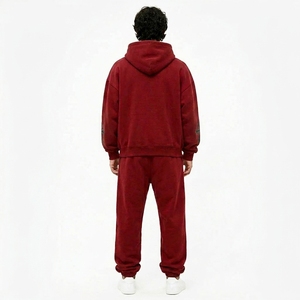 Men 2 Piece Graphic Patch Tracksuit Set Oversized Hoodie Jogger Star Cross Leather Applique Custom OEM Wholesale Manufacturer - Product Image 3