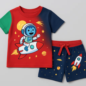 Ensemble de vêtements d'été pour enfants, deux pièces, t-shirt et short en coton, respirant, vêtements décontractés, taille personnalisée, service OEM - Product Image 1