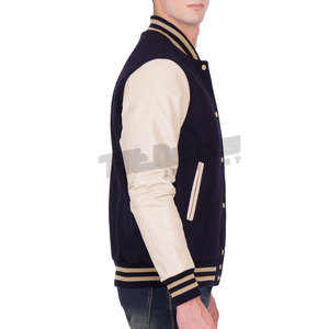 Blouson universitaire en cuir pour homme grande taille avec manches en cuir, col montant, pour usage extérieur, vente en gros - Product Image 3