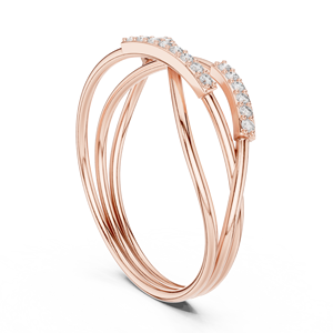Anillo de Boda de Diseño con Diamante Redondo Natural en Oro Rosa de 14K para Mujer |   Exclusiva Banda con Tachuelas Cruzadas, Joyería Fina, Regalo de Lujo - Product Image 1