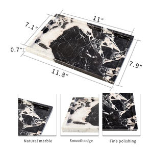 Bandeja Grande de Mármol Ónix Blanco y Negro Hecha a Mano con Diseño de Logotipo Personalizado, Piedra Antigua Irregular de Lujo para Cocina y Sala de Estar - Product Image 2