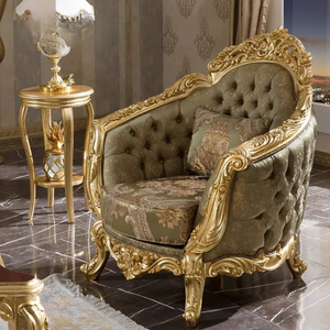 Juego de Sofás Seccionales de Madera de Caoba Tapizados al Estilo Real Francés, Diseño Clásico Dorado, Alta Calidad, Completo para Sala de Estar o Villa - Product Image 6