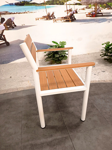 Contemporary Outdoor <b>Garden</b> <b>Chair</b> with Wood Slats and Metal Frame Durable Design Waterproof & <b>Stackable</b> for Hard Floor Use - Product Image 1