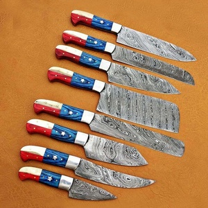 Ensemble de couteaux de cuisine Damas personnalisés 8 pièces, couteaux de chef forgés à la main avec manche en bois de résine, couteaux de cuisine professionnels OEM ODM - Product Image 6