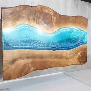 Handmade Wooden Tabletop With Blue <b>Resin</b> River Design Coastal Style Irregular Shape Indoor Living Room Furniture - Product Image 2