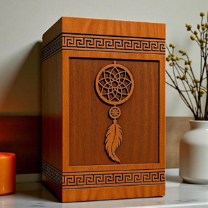 Handcrafted Rosewood Dreamcatcher Urn: Feather & Floral Engraving, Customizable <b>Memorial</b> Funeral <b>Memorial</b> <b>Keepsake</b> by AYAANS - Product Image 2