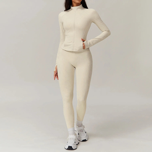 Seamless Womens Yoga Set High Waist Full Length Leggings Turtleneck <b>Long</b> Sleeve Solid Stretch Fitness Workout Activewear - Product Image 2