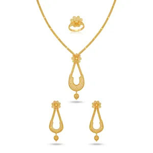 Conjunto de Collar Clásico con Cadena de Cuerda y Dijes de Flores Chapados en Oro de 24k para Mujer, Joyería para Bodas Africanas - Product Image 2