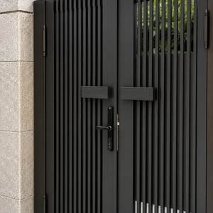 Puerta de Entrada Principal de Metal Negro Moderno con Diseño de Listones Verticales para Villa, Puerta de Seguridad para el Hogar - Product Image 3