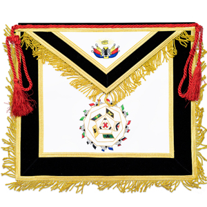 Embroidered Luxury Masonic Apron with <b>Gold</b> Trim Red Tassels Customized Printing Sew-On Badge with Safety Pin for Garment Use - Product Image 1