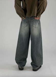 2026 New Stock Men's Stonewashed Denim Wide Leg Jeans High Waist Loose Fit Cotton Casual Autumn Style - Product Image 5