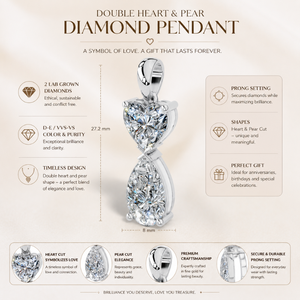 สร้อยคอจี้เพชรทรงลูกแพร์คู่รูปหัวใจ เพชรเลี้ยงในห้องปฏิบัติการ 14K ทองคำขาว VVS ไร้สี สำหรับเป็นของขวัญวันครบรอบสำหรับผู้หญิง - Product Image 5