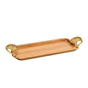 Bandeja Rectangular Exclusiva de Madera para Servir, con Asas Metálicas de Hoja de Ginkgo Dorada, Plato Decorativo Hecho a Mano para Bodas, Hogar y Hotel - Product Image 3