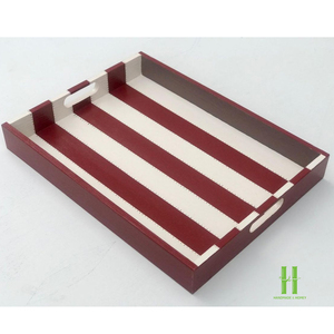 NOUVEAU DESIGN Plateau de service en bois laqué rayé fait main, plateau rectangulaire décoratif en bois pour la décoration de table basse d'hôtel ou de maison - Product Image 6